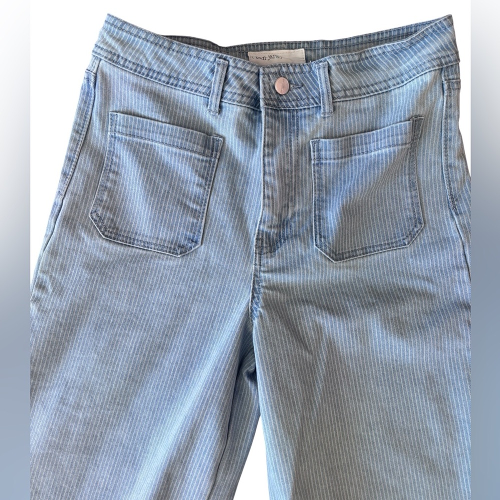 Y2K Pinstripe Wide Leg Jeans High Rise Light Wash Baggy Denim 9/28